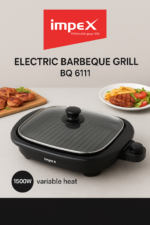 Impex BQ 6111 Electric Barbeque Grill – 1500W Non-Stick Coated Plate, Tempered Glass Lid, Variable Heat Setting – 2 Years Warranty